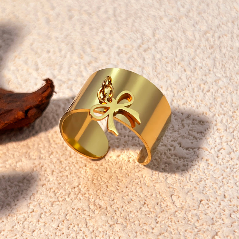 Bague Breloque Réglable Doré Noeud