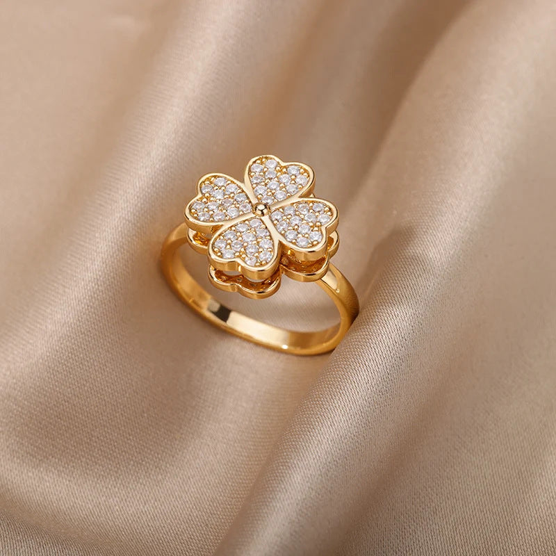 Bague Doré Trèfle Diamant
