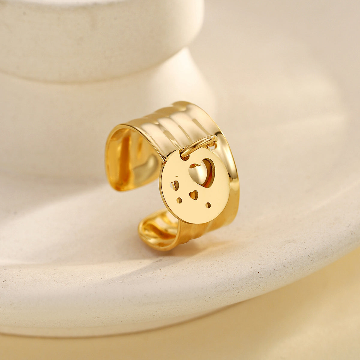 Bague Breloque Réglable Doré motifs Coeur