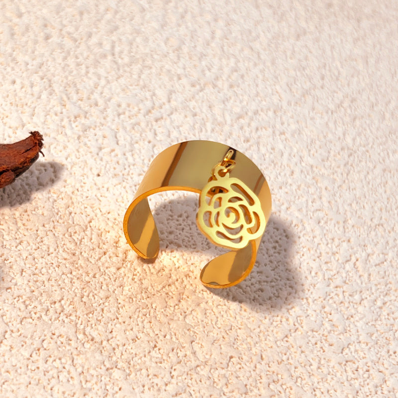 Bague Breloque Réglable Doré Fleur