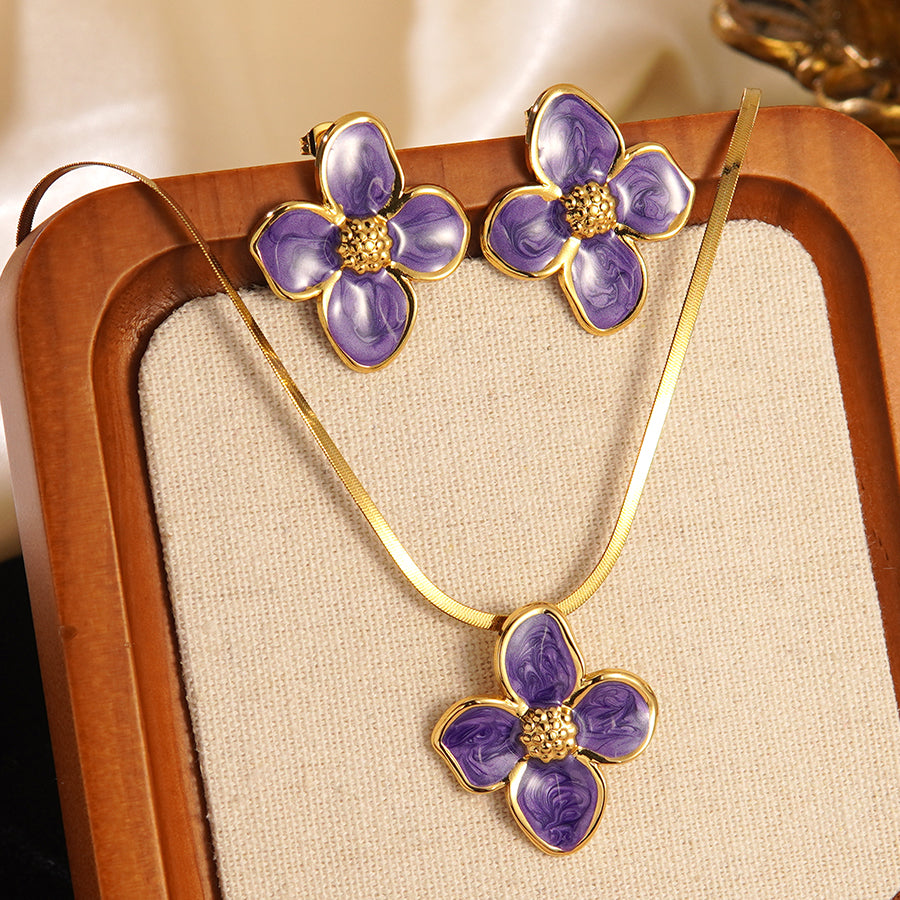 Parure collier + boucles d’oreilles Fleur (VIOLET)